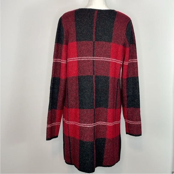 Adrienne Vittadini Red and Black Buffalo Plaid Open Front Cardigan. Size Large. - Picture 6 of 13